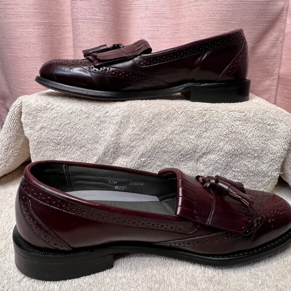 VTG Dexter Burgundy Tassel Loafers 8.5M Wingtip Brogue Leather Dress USA Comfort - Picture 4 of 16